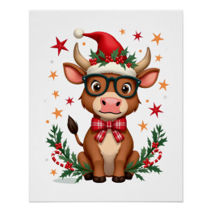 Süßer Highland-Kuh-Liebhaber-Santa-Hut Western-Chr Poster