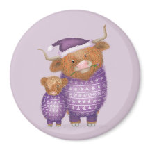 Süßer Highland-Kuh-und-Kalb-Weihnachtsmagnet