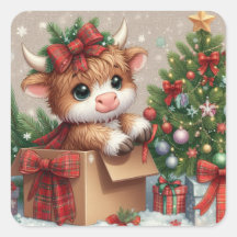 Süßer Highland-Kuh-Weihnachtsaufkleber