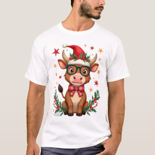 Süßer Highland-Kuhliebhaber-Santa-Hut Western Weih T-Shirt
