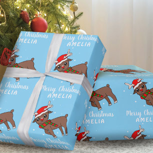 Süßer Hirsch mit Weihnachtsmannmütze Kinder Geschenkpapier
