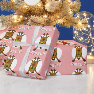 Süßer Hirsch Rosa Weihnachten Kindername  Geschenkpapier