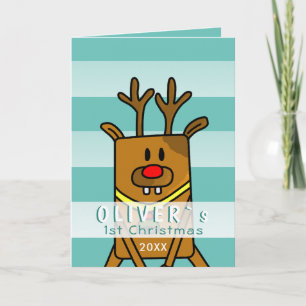 Süßer Hirsch Türkis Baby`s erstes Weihnachten Karte