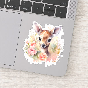 Süßer Hirsch umgeben von Rosen Aufkleber