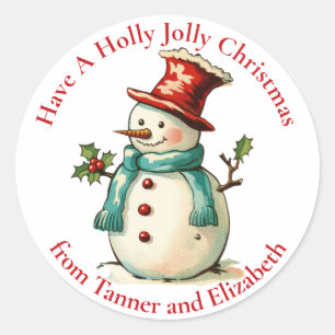 Süßer Holly Jolly Schneemann individuelles Weihnac Runder Aufkleber