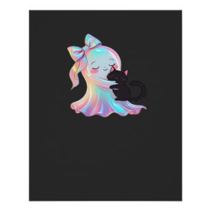 Süßer holografischer Geist, der schwarze Katze kus Poster