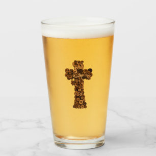 süßer hölzerner Knopf Kreuz christlich Glasbecher Glas