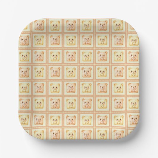 Süßer Honig-Patchwork-Keks-Teddybär Pappteller (Vorderseite)