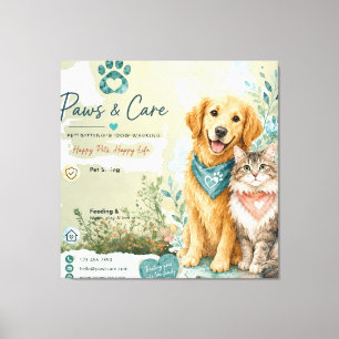 Süßer Hund & Cat Pet Sitter Dog Walker Gespannt Leinwanddruck