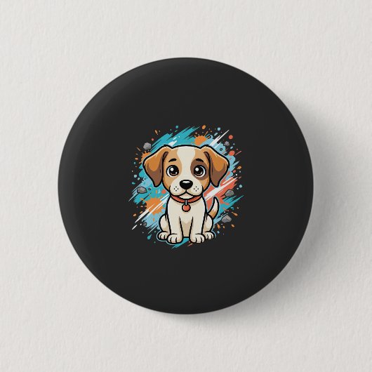 Süßer Hund Farb-Spritzer Vektor Kunst_1 Button (Vorderseite)