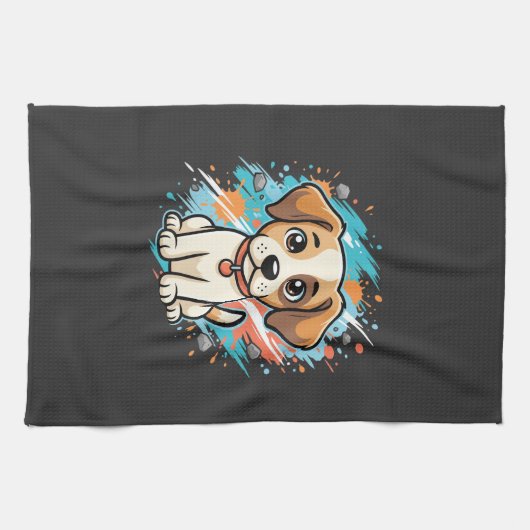Süßer Hund Farb-Spritzer Vektor Kunst_1 Geschirrtuch (Horizontal)