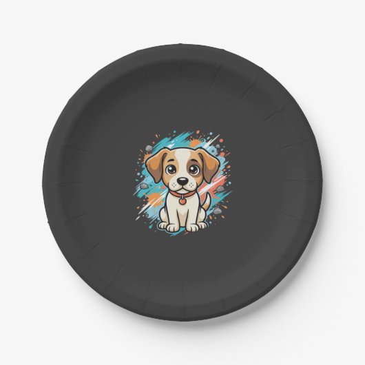 Süßer Hund Farb-Spritzer Vektor Kunst_1 Pappteller (Vorderseite)