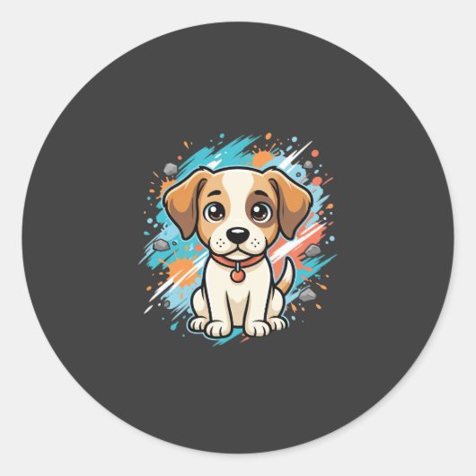 Süßer Hund Farb-Spritzer Vektor Kunst_1 Runder Aufkleber (Vorderseite)