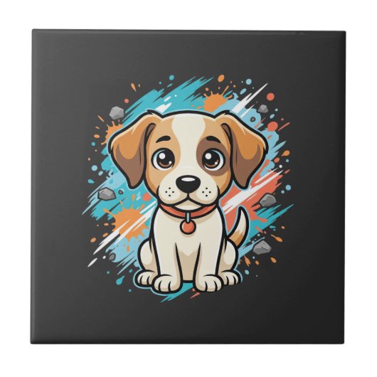 Süßer Hund Farbklecks Vektor Kunst_1 Fliese (Vorderseite)