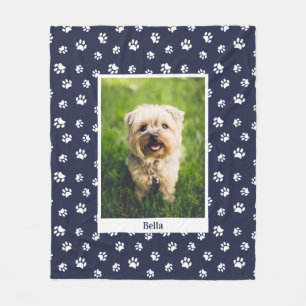 Süßer Hund Foto Name Weiße Pfotenabdrücke Marinebl Fleecedecke