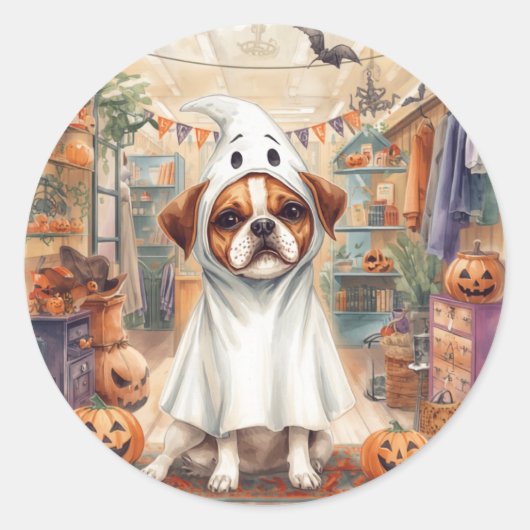 Süßer Hund Geist Frohes Halloween  Runder Aufkleber (Vorderseite)