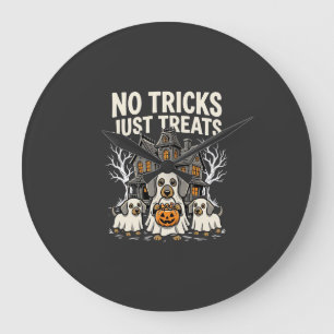 Süßer Hund Halloween Keine Tricks, nur Leckerlis_1 Große Wanduhr