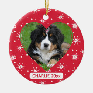 Süßer Hund Haustier Foto Schneeflocke Rot Weihnach Keramik Ornament
