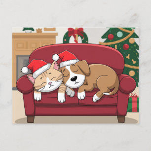 süßer Hund Katze Santa Hut Weihnachten