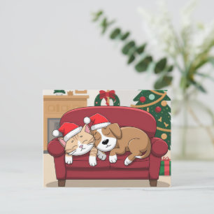 süßer Hund Katze Santa Hut Weihnachten Postkarte