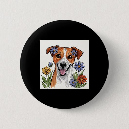 Süßer Hund mit Blumen2 Button (Vorderseite)