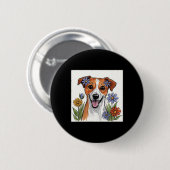 Süßer Hund mit Blumen2 Button (Vorne & Hinten)