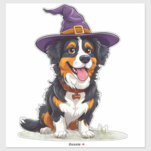 Süßer Hund mit einem Hexenhut Aufkleber