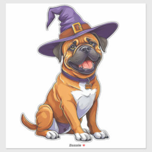 Süßer Hund mit Halloween-Zaubererhut Aufkleber