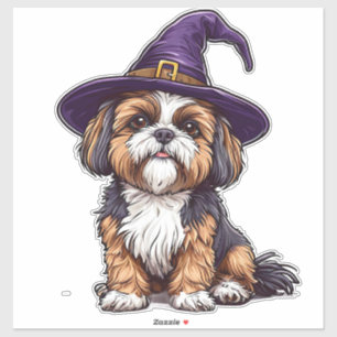Süßer Hund mit Halloween-Zaubererhut Aufkleber