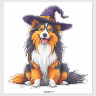 Süßer Hund mit Halloween-Zaubererhut Aufkleber