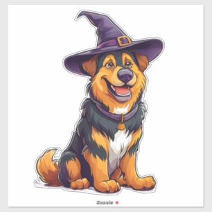 Süßer Hund mit Halloween-Zaubererhut Aufkleber