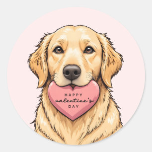 Süßer Hund mit Herz Frohen Valentinstag Runder Aufkleber