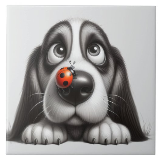 Süßer Hund mit Marienkäfer Fliese (Vorderseite)