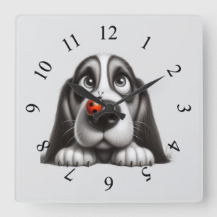 Süßer Hund mit Marienkäfer Quadratische Wanduhr