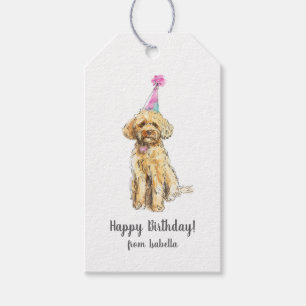 Süßer Hund mit Partyhut zum Geburtstag Geschenkanhänger