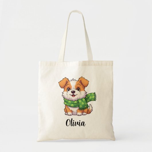 Süßer Hund mit Shamrock-Schal Tragetasche (Vorne)