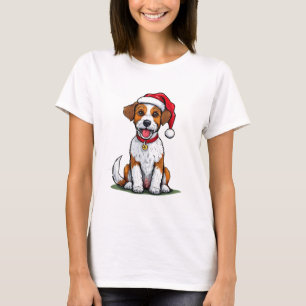 Süßer Hund mit Weihnachtsmannmütze sitzt und läche T-Shirt