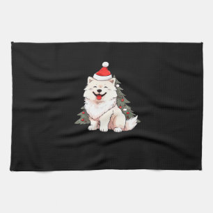 Süßer Hund mit Weihnachtsmannmütze und Weihnachtsb Geschirrtuch