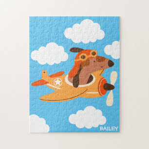 Süßer Hund-Pilot fliegt Flugzeug, personalisiert Puzzle