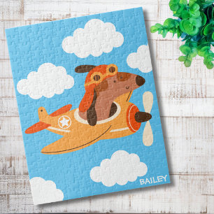 Süßer Hund-Pilot fliegt Flugzeug, personalisiert Puzzle