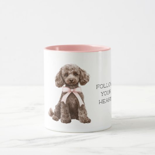 Süßer Hund Rosa Schleife Tasse (Zentrum)