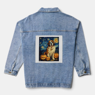 Süßer Hund Saint Bernard Halloween Jack O Lantern Jeansjacke