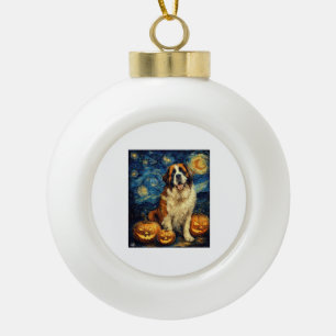Süßer Hund Saint Bernard Halloween Jack O Lantern Keramik Kugel-Ornament