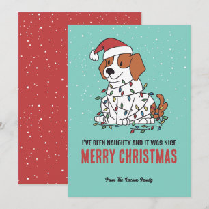 Süßer Hund Santa Naughty und Nice Frohe Weihnachte Feiertagskarte