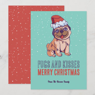 Süßer Hund Santa Pugs und Küsse Frohe Weihnachten