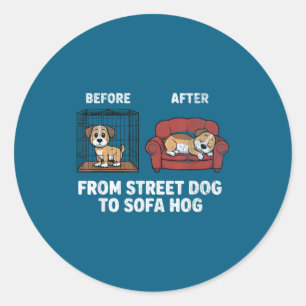 Süßer Hund Schweinehund Adoption Straßen Sofa Rett Runder Aufkleber