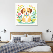 Süßer Hund und bunte Blumen Kinder