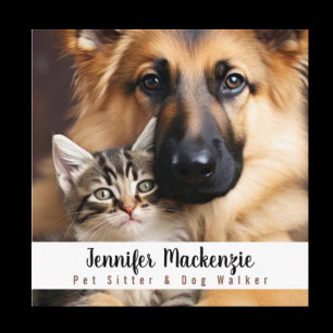 Süßer Hund und Katzen-Tiersitter und Hundespazierg Quadratische Visitenkarte