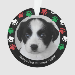 Süßer Hund Welpe Erstes Weihnachten Pfotenabdrücke Ornament