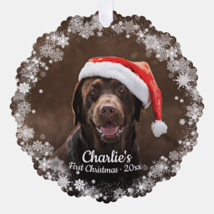 Süßer Hund Welpe Haustier Erstes Weihnachten Foto  Ornament Karte